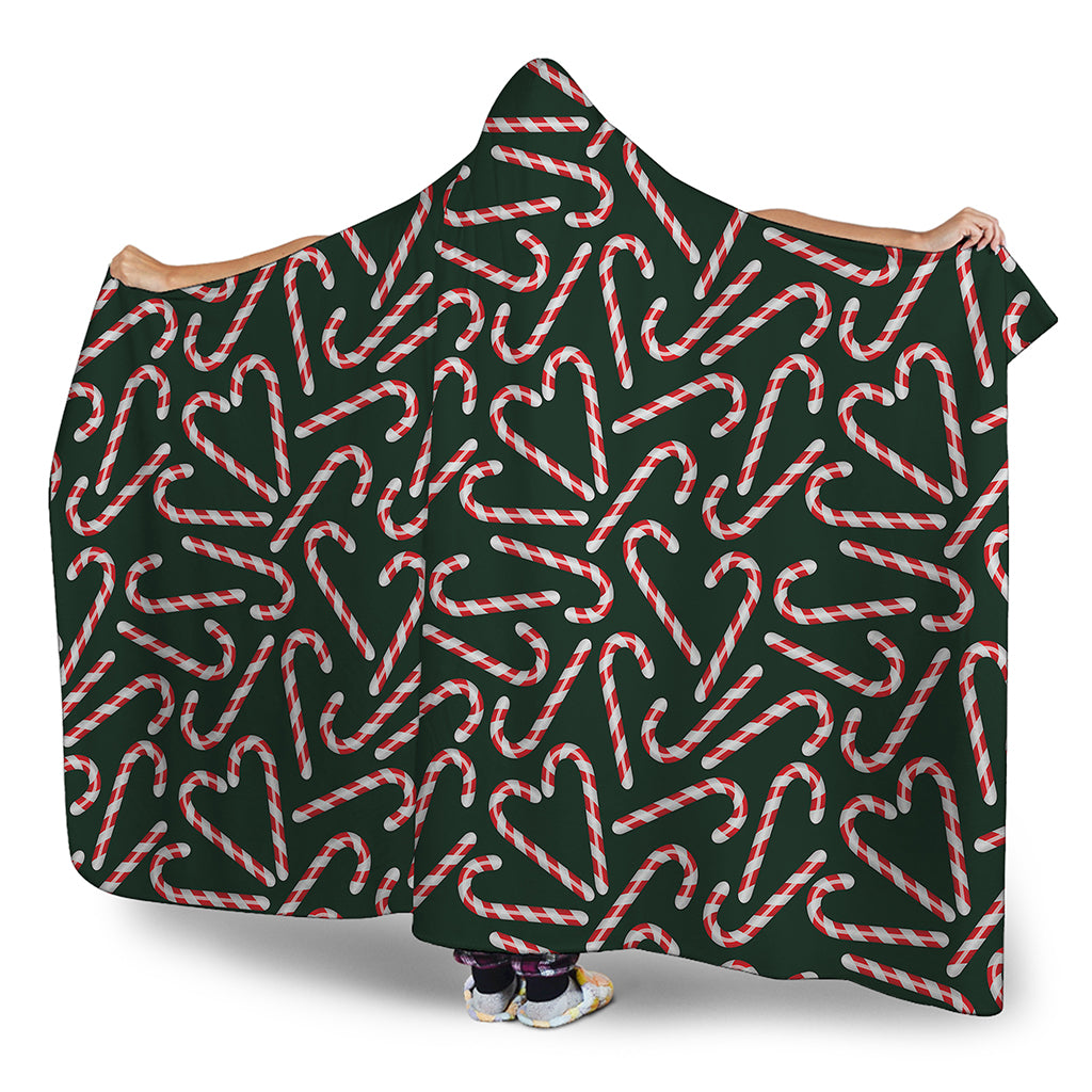 Christmas Candy Cane Pattern Print Hooded Blanket