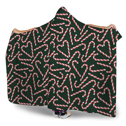 Christmas Candy Cane Pattern Print Hooded Blanket