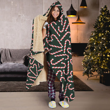 Christmas Candy Cane Pattern Print Hooded Blanket