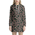 Christmas Candy Cane Pattern Print Pullover Hoodie Dress