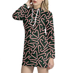 Christmas Candy Cane Pattern Print Hoodie Dress