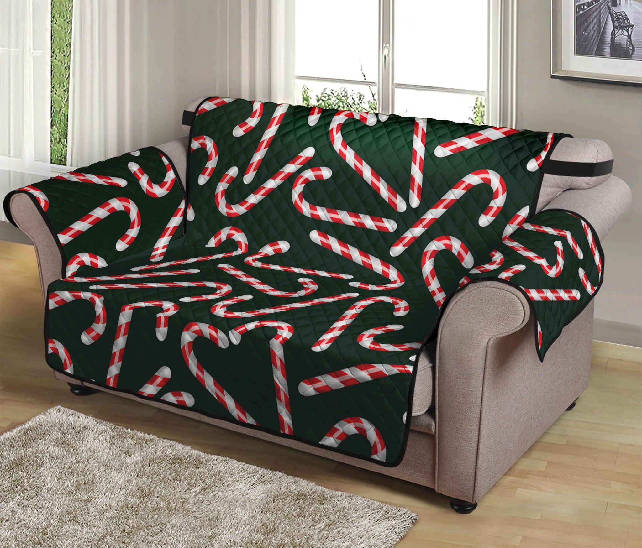 Christmas Candy Cane Pattern Print Loveseat Protector