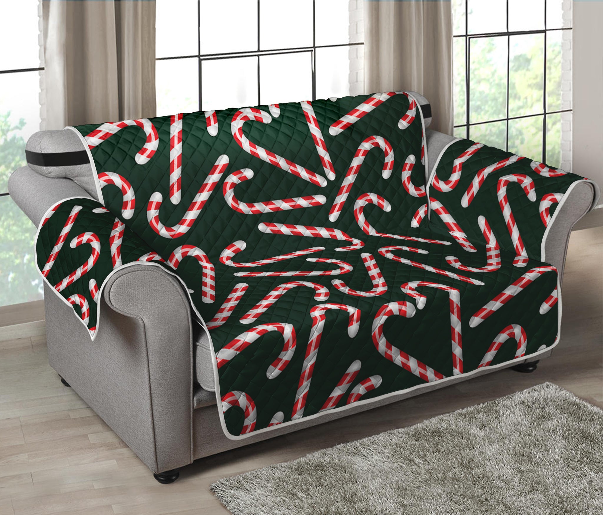 Christmas Candy Cane Pattern Print Loveseat Protector