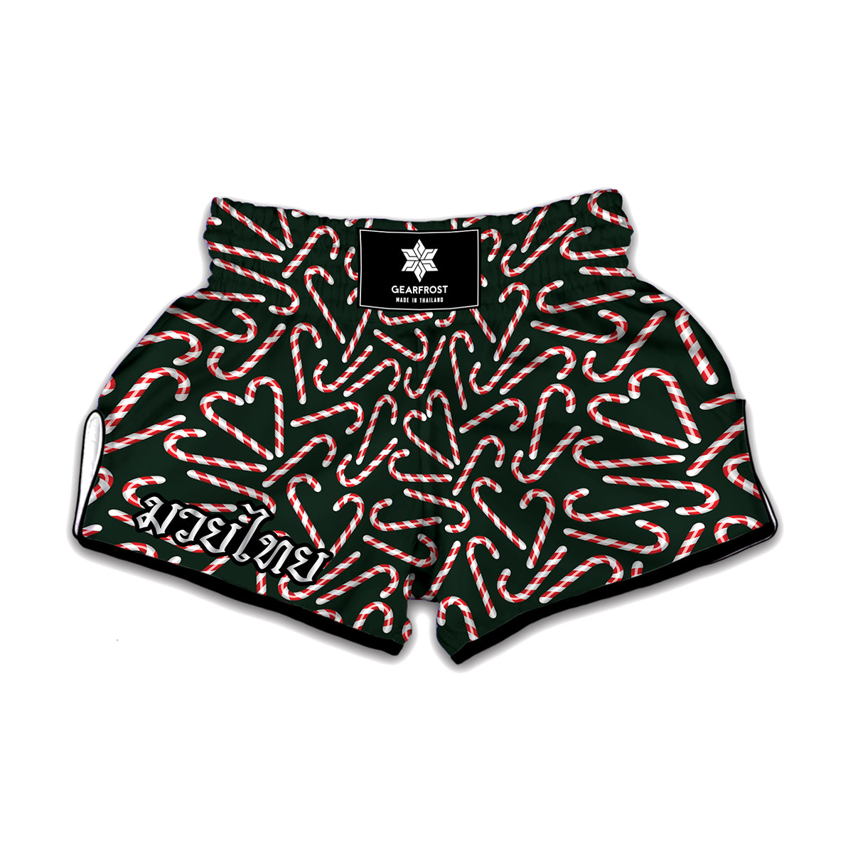 Christmas Candy Cane Pattern Print Muay Thai Boxing Shorts