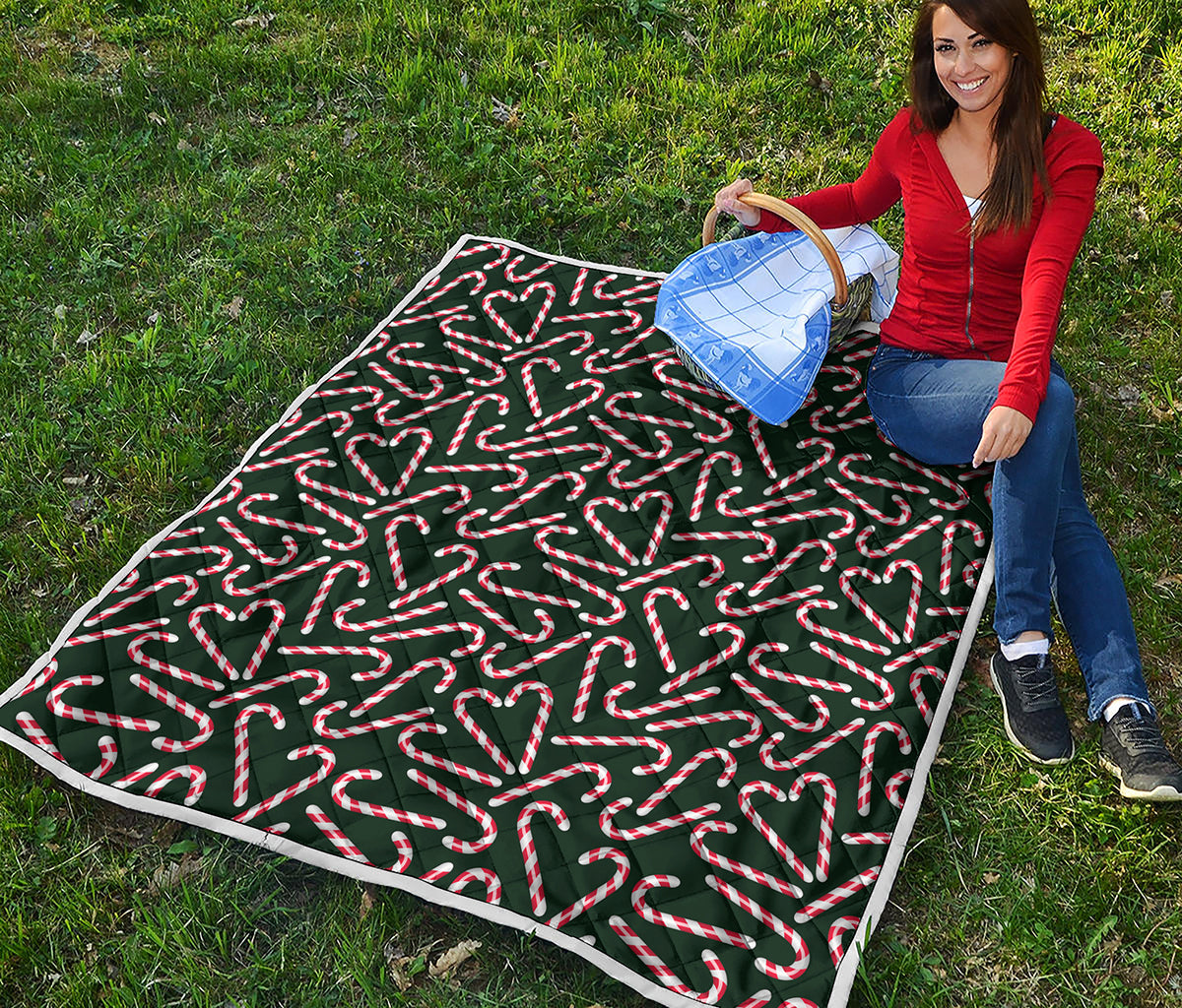 Christmas Candy Cane Pattern Print Quilt
