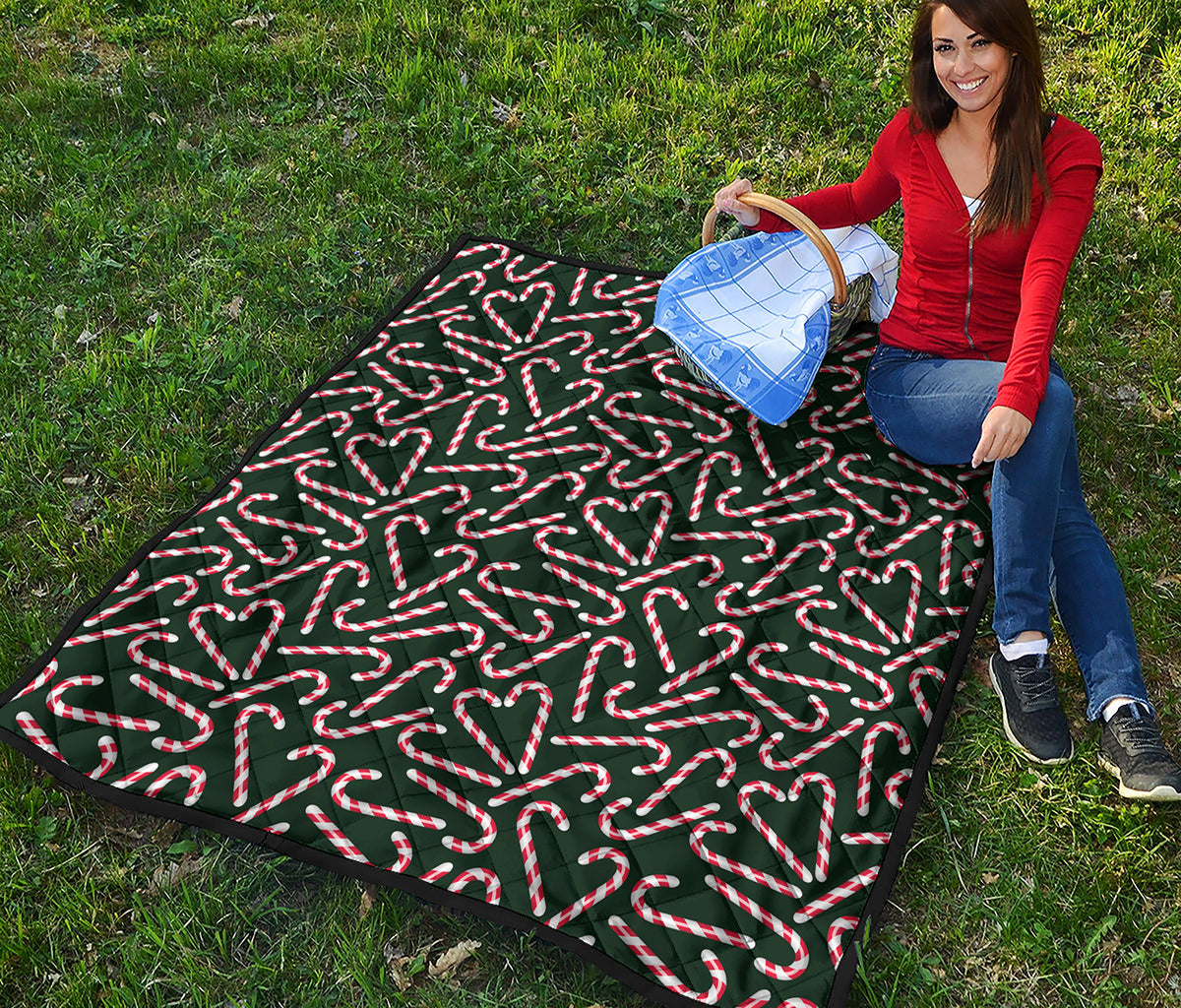 Christmas Candy Cane Pattern Print Quilt
