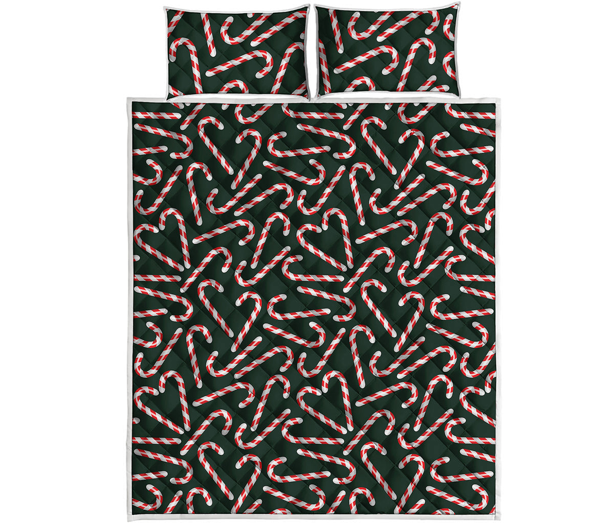 Christmas Candy Cane Pattern Print Quilt Bed Set