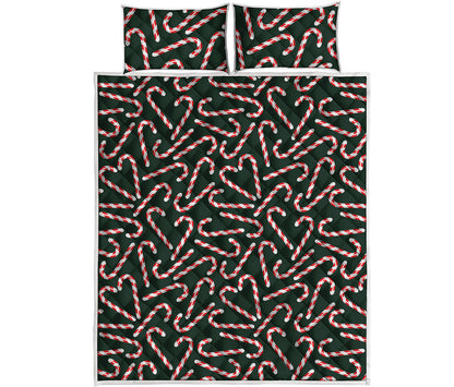 Christmas Candy Cane Pattern Print Quilt Bed Set