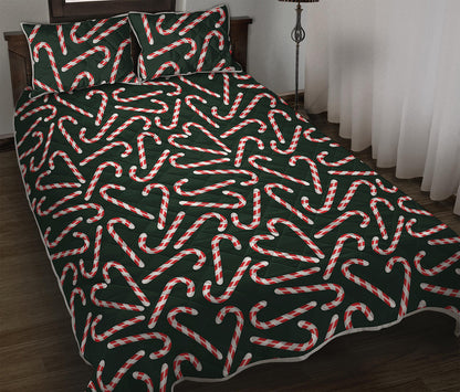 Christmas Candy Cane Pattern Print Quilt Bed Set