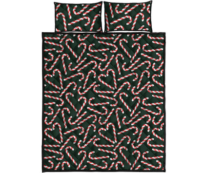 Christmas Candy Cane Pattern Print Quilt Bed Set