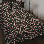 Christmas Candy Cane Pattern Print Quilt Bed Set