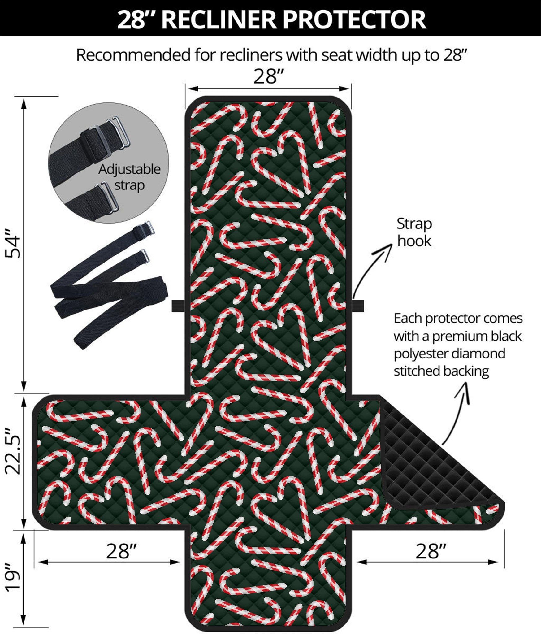 Christmas Candy Cane Pattern Print Recliner Protector