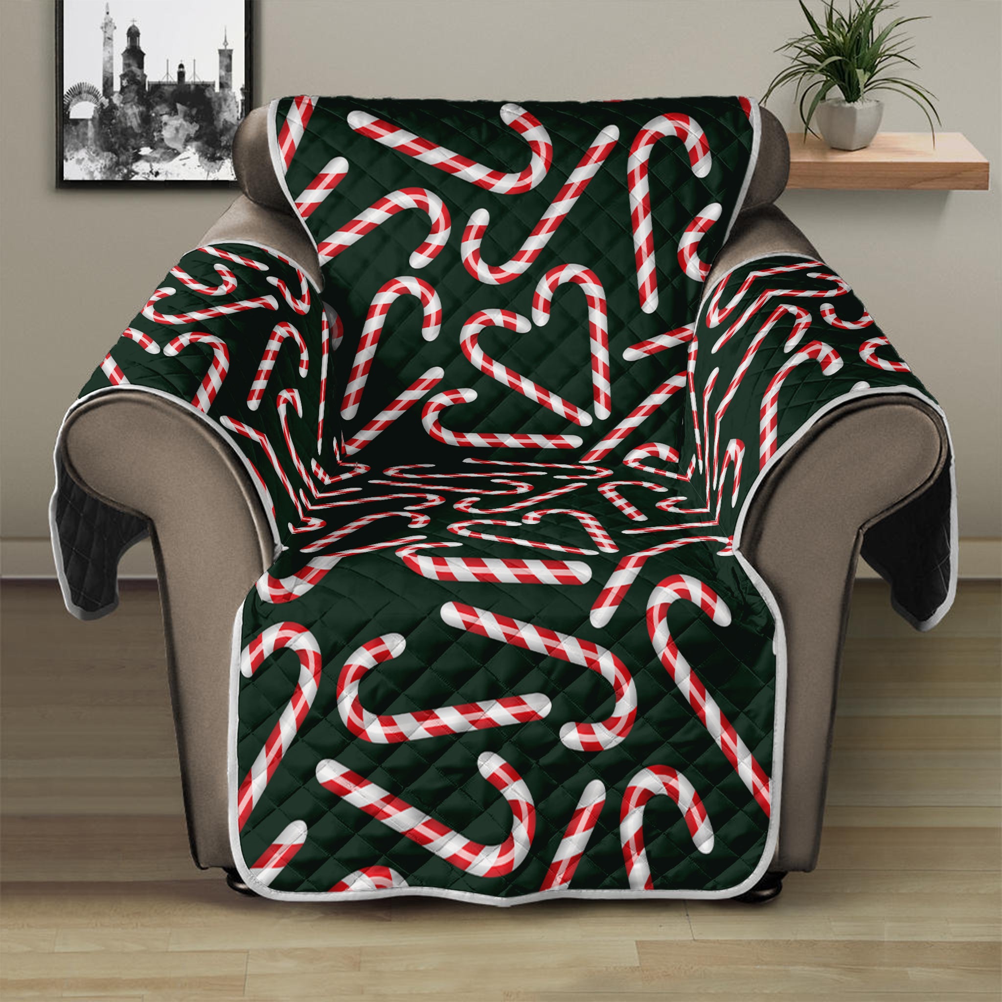 Christmas Candy Cane Pattern Print Recliner Protector