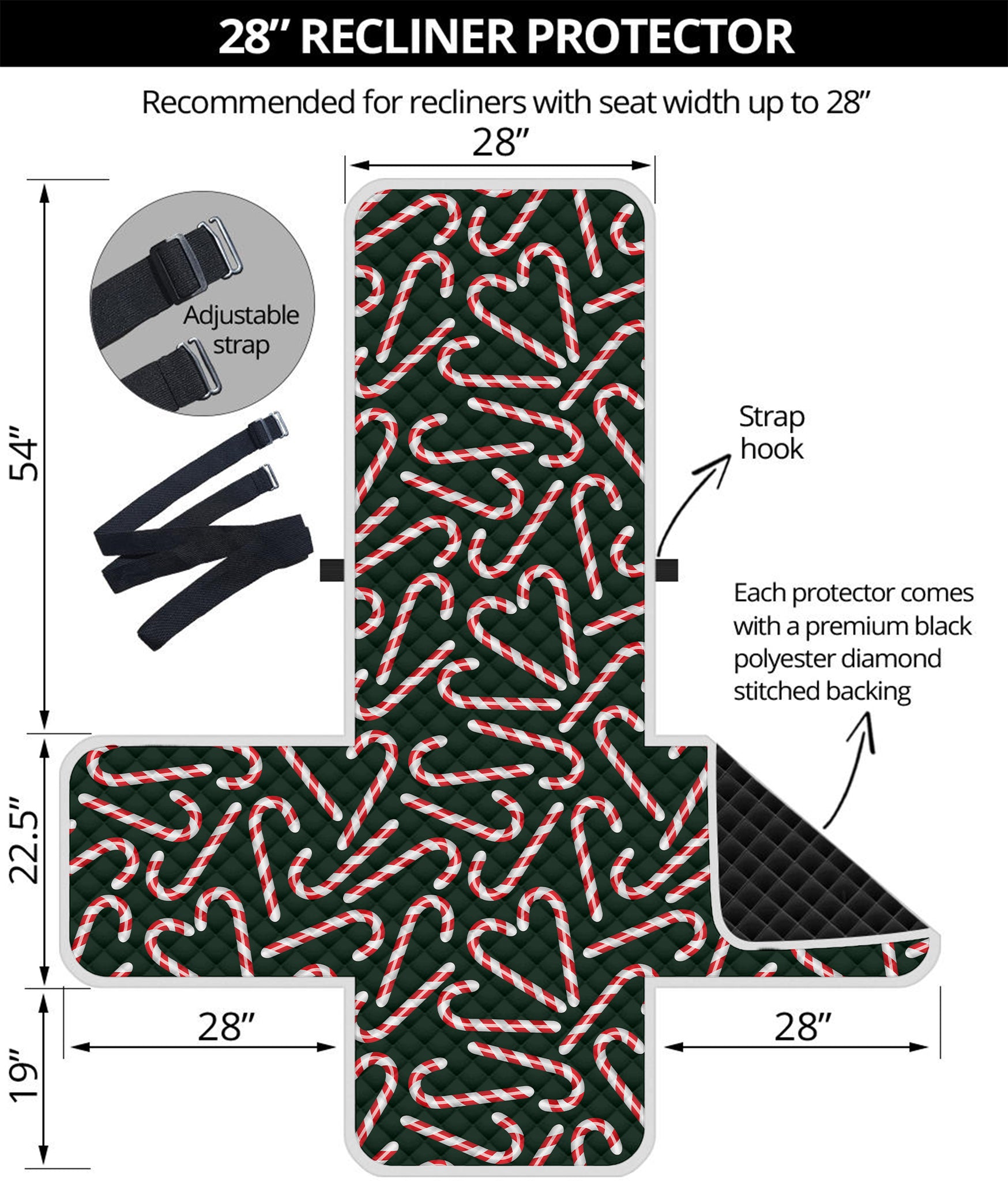 Christmas Candy Cane Pattern Print Recliner Protector