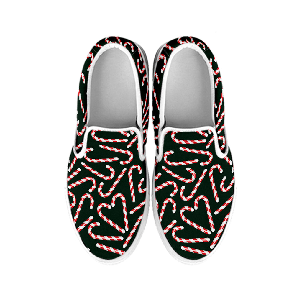 Christmas Candy Cane Pattern Print White Slip On Shoes