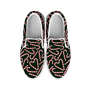 Christmas Candy Cane Pattern Print White Slip On Shoes