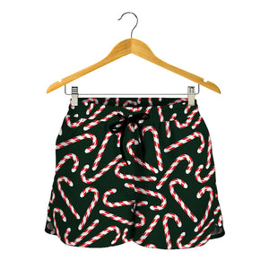 Christmas Candy Cane Pattern Print Women's Shorts