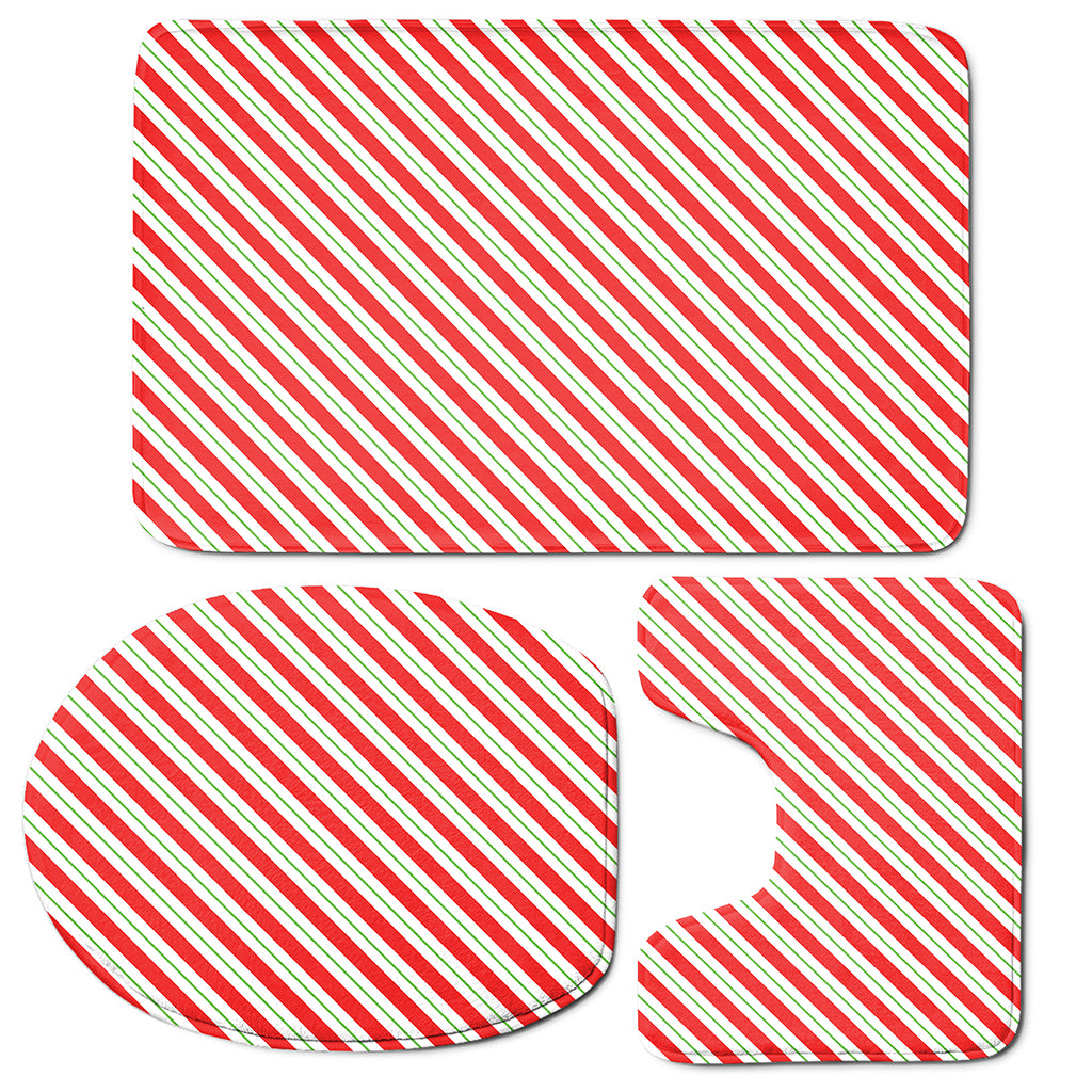 Christmas Candy Cane Stripe Print 3 Piece Bath Mat Set