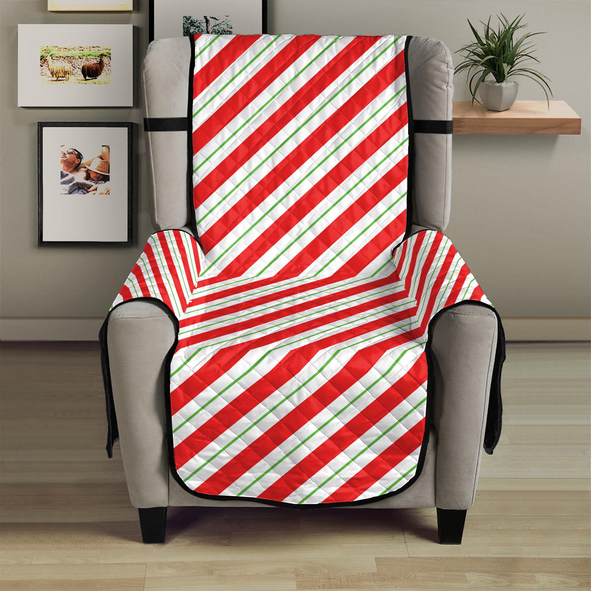 Christmas Candy Cane Stripe Print Armchair Protector