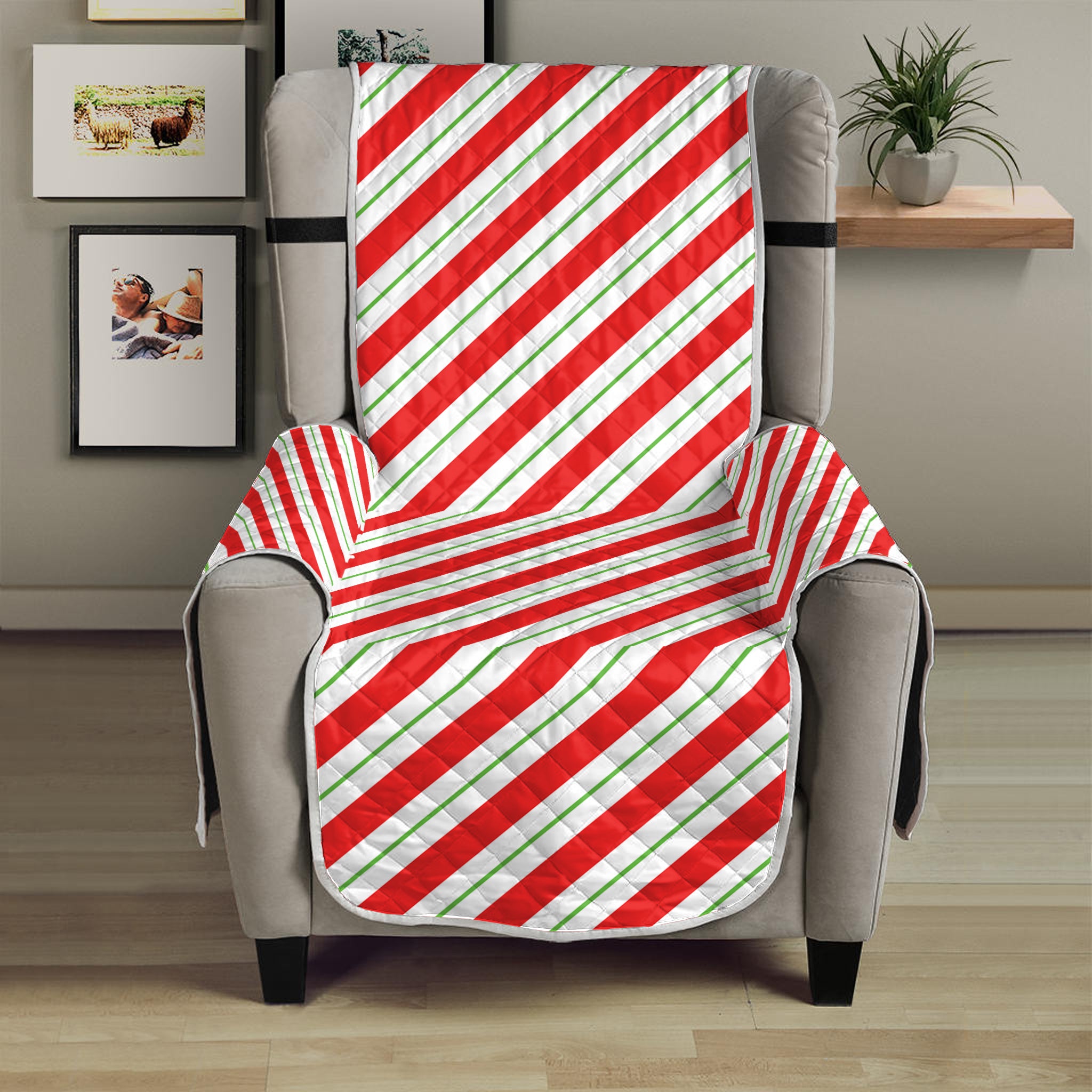 Christmas Candy Cane Stripe Print Armchair Protector