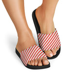 Christmas Candy Cane Stripe Print Black Slide Sandals
