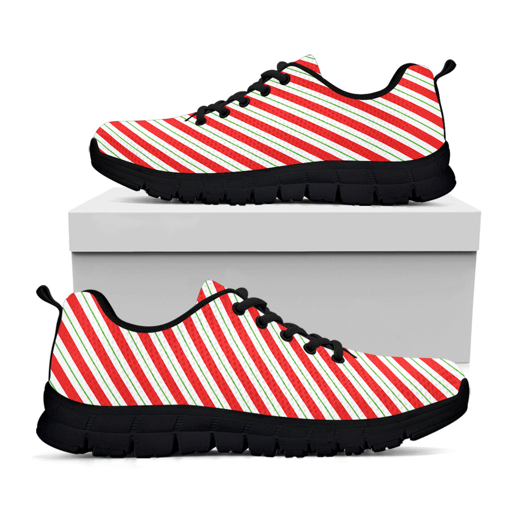 Christmas Candy Cane Stripe Print Black Sneakers