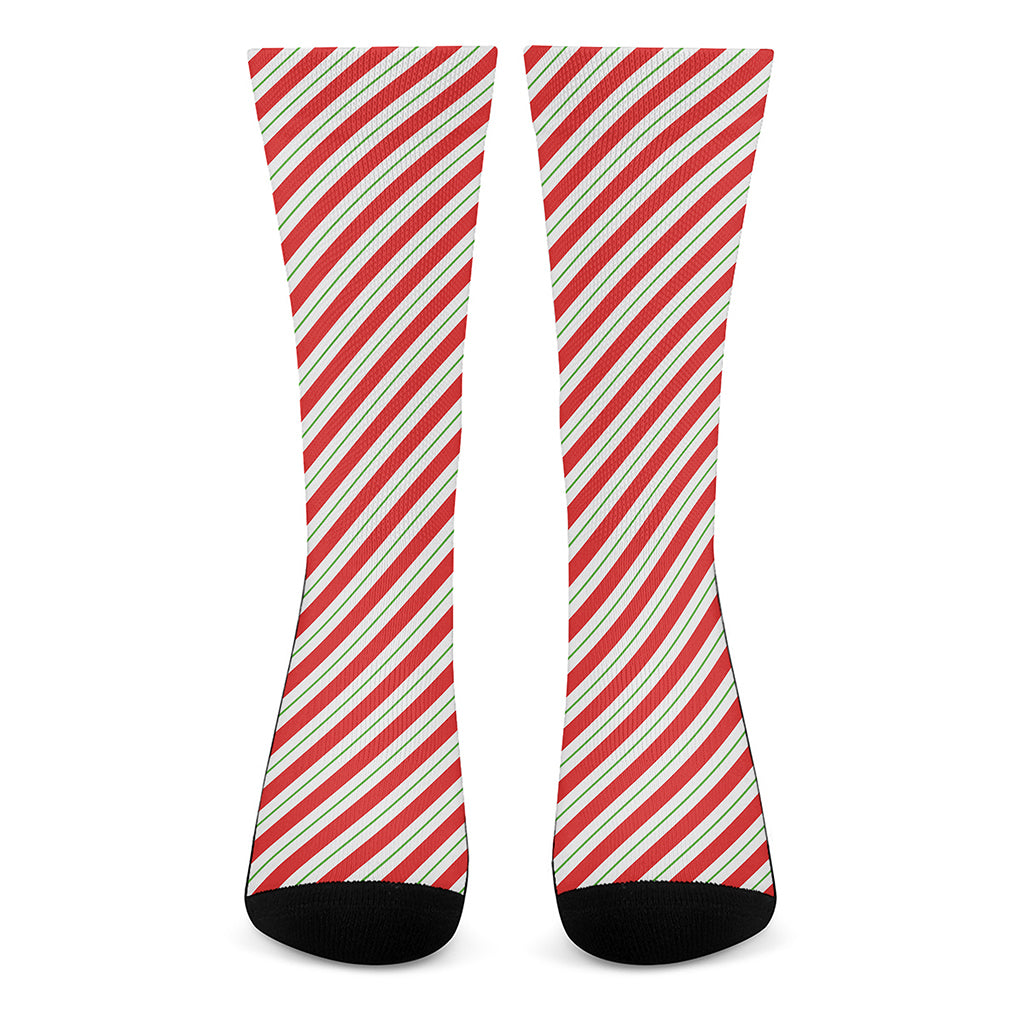 Christmas Candy Cane Stripe Print Crew Socks