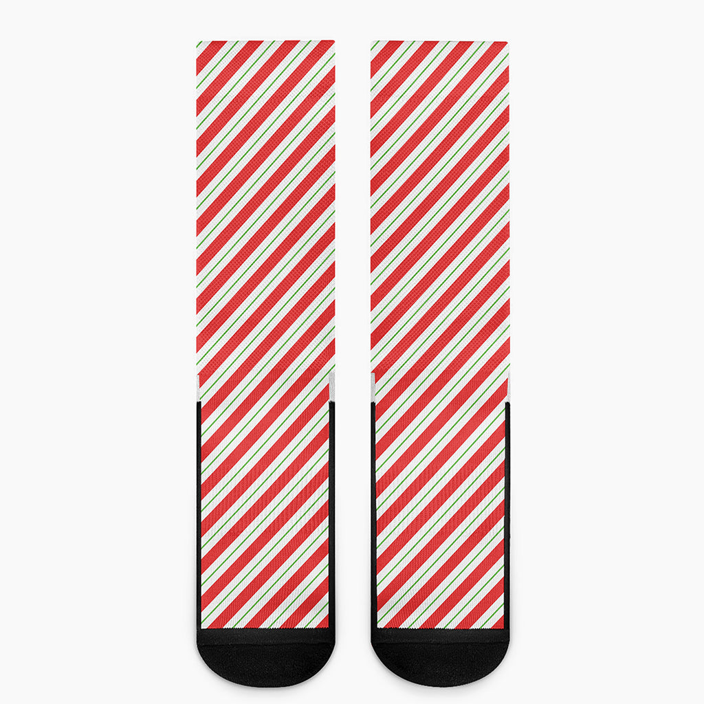 Christmas Candy Cane Stripe Print Crew Socks