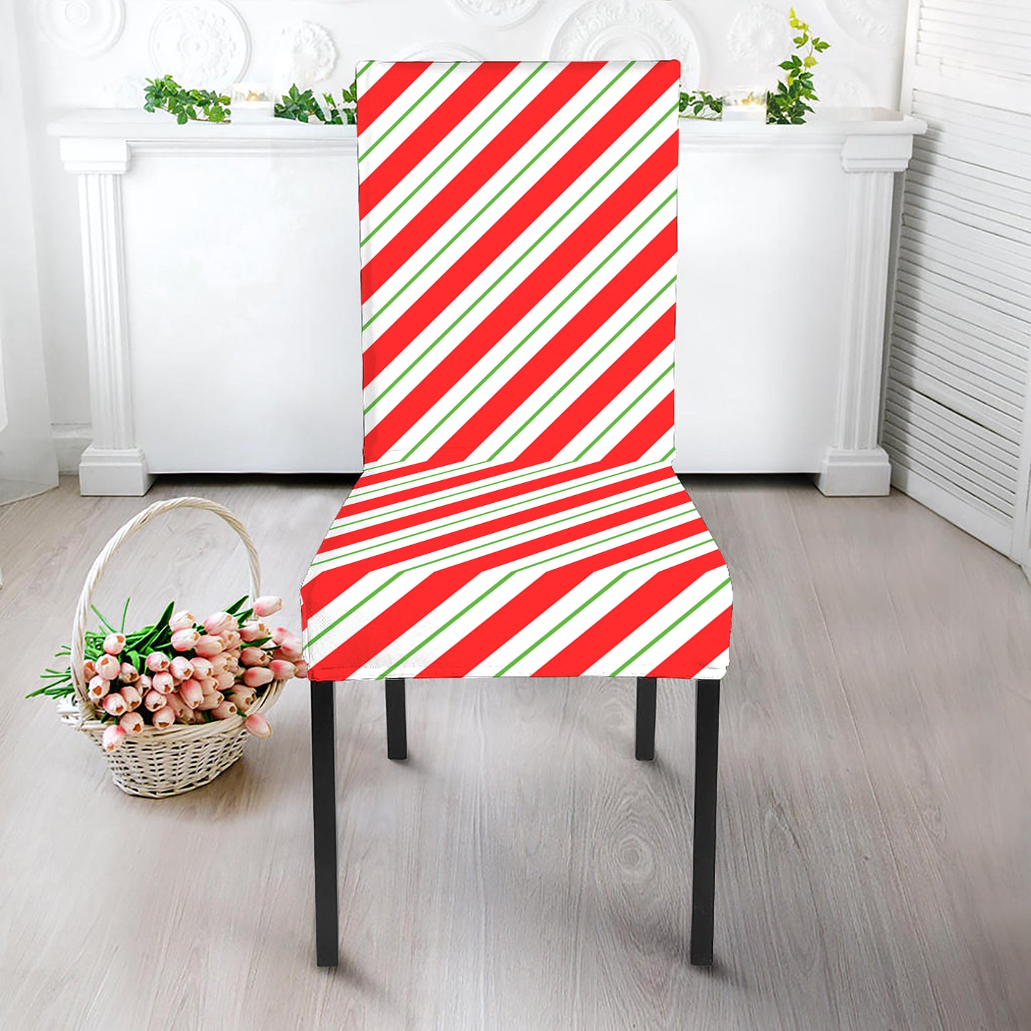 Christmas Candy Cane Stripe Print Dining Chair Slipcover