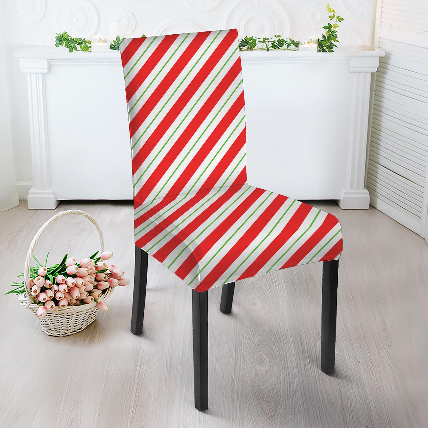 Christmas Candy Cane Stripe Print Dining Chair Slipcover