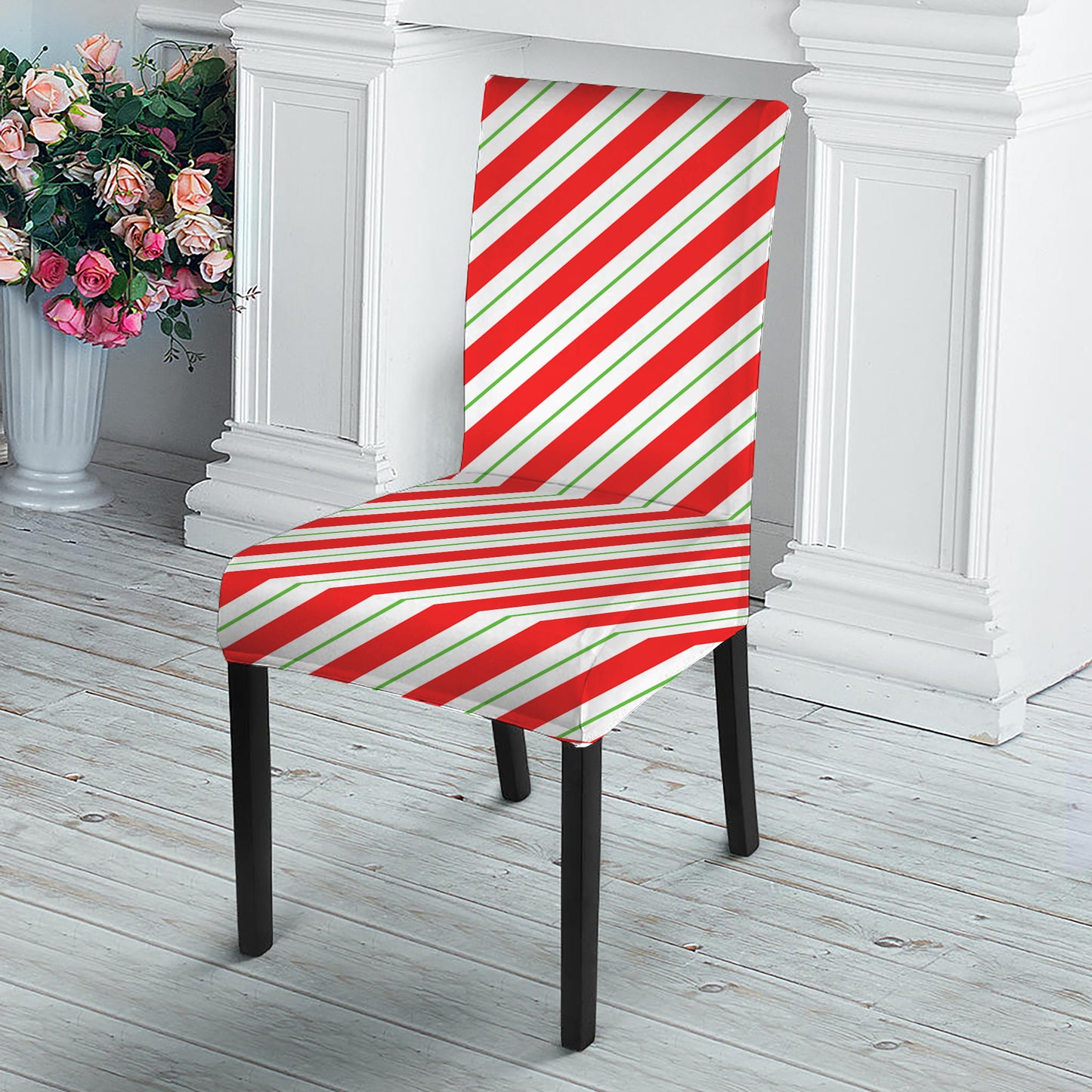 Christmas Candy Cane Stripe Print Dining Chair Slipcover