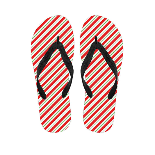 Christmas Candy Cane Stripe Print Flip Flops