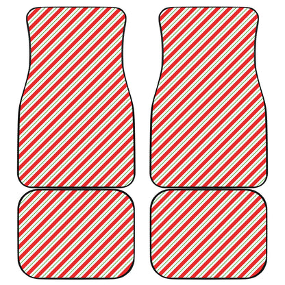 Christmas Candy Cane Stripe Print Front and Back Car Floor Mats
