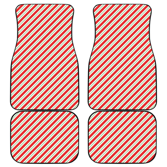 Christmas Candy Cane Stripe Print Front and Back Car Floor Mats