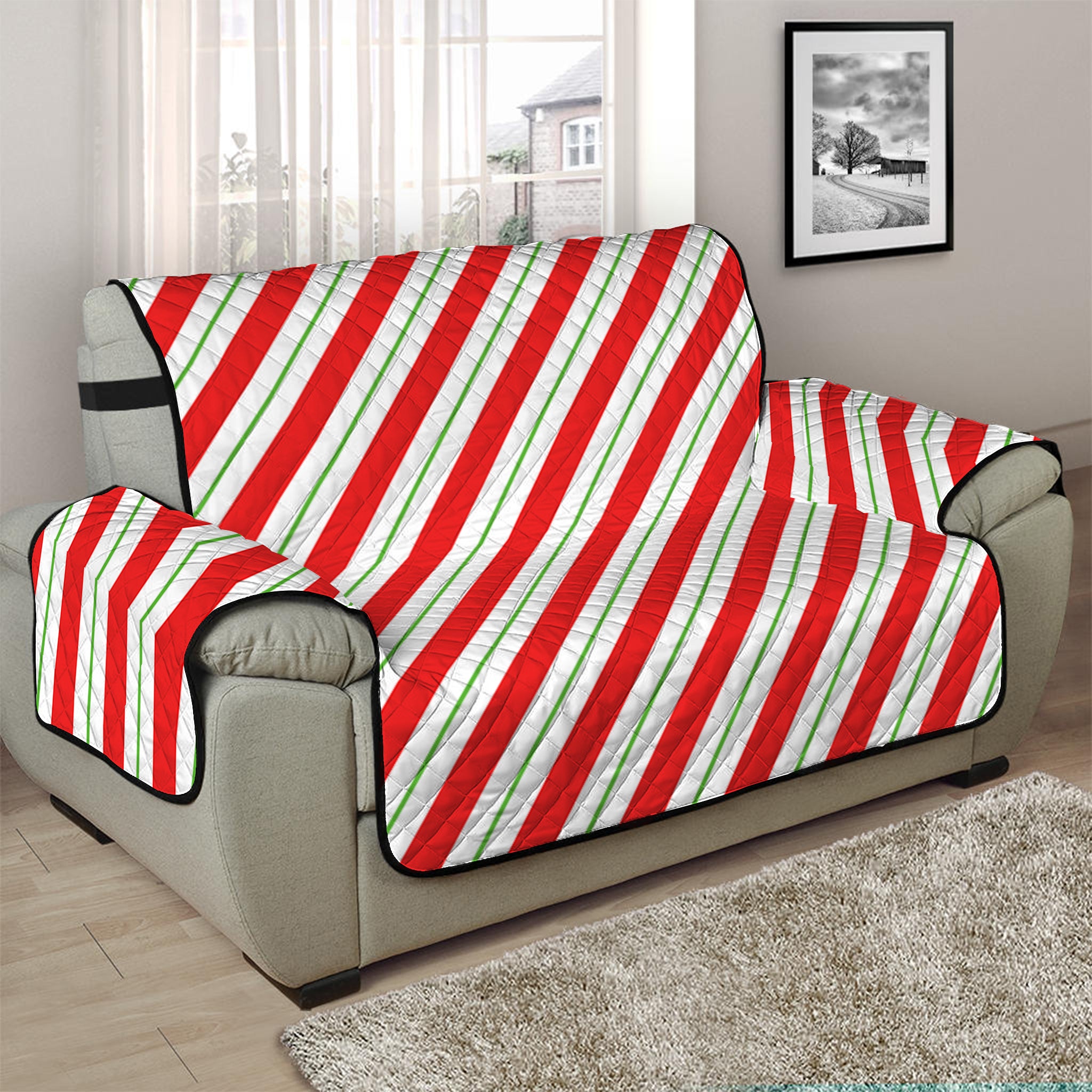 Christmas Candy Cane Stripe Print Half Sofa Protector