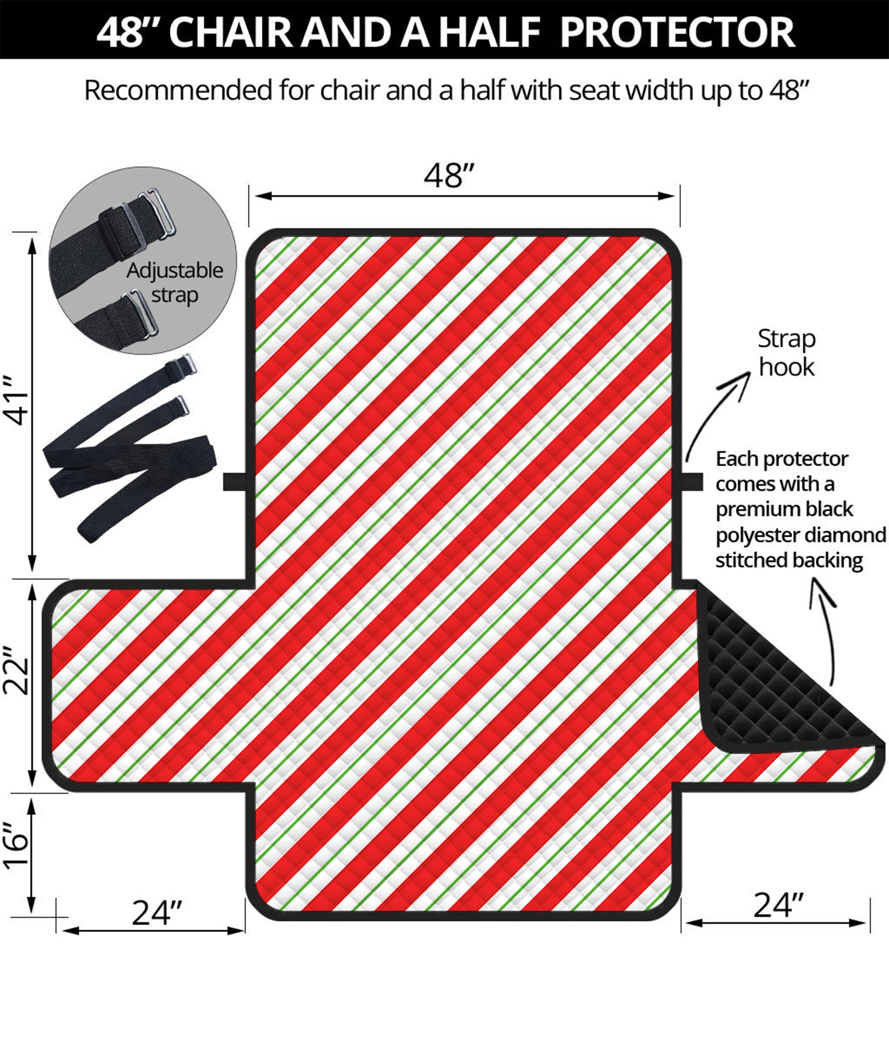 Christmas Candy Cane Stripe Print Half Sofa Protector