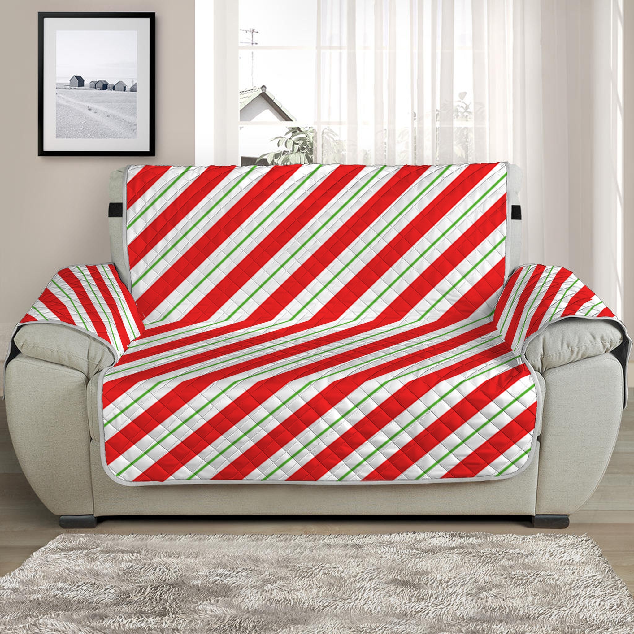 Christmas Candy Cane Stripe Print Half Sofa Protector