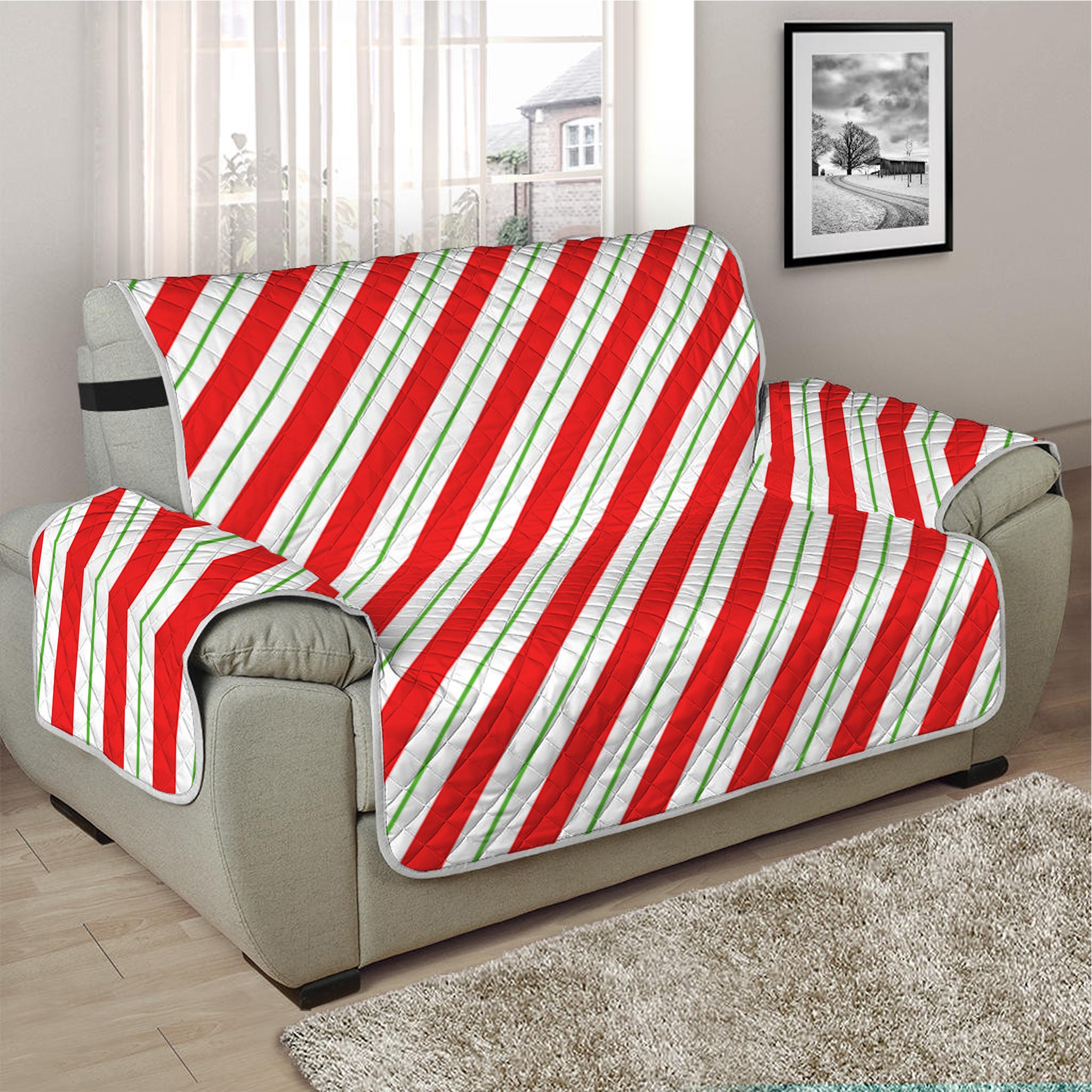 Christmas Candy Cane Stripe Print Half Sofa Protector