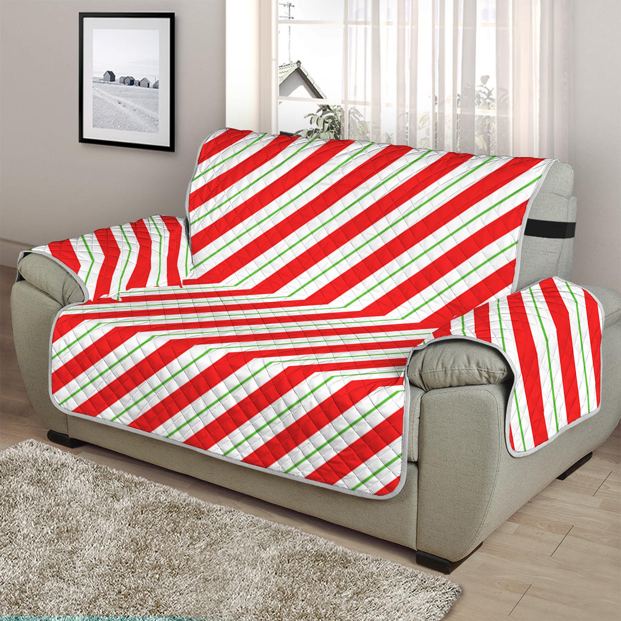 Christmas Candy Cane Stripe Print Half Sofa Protector