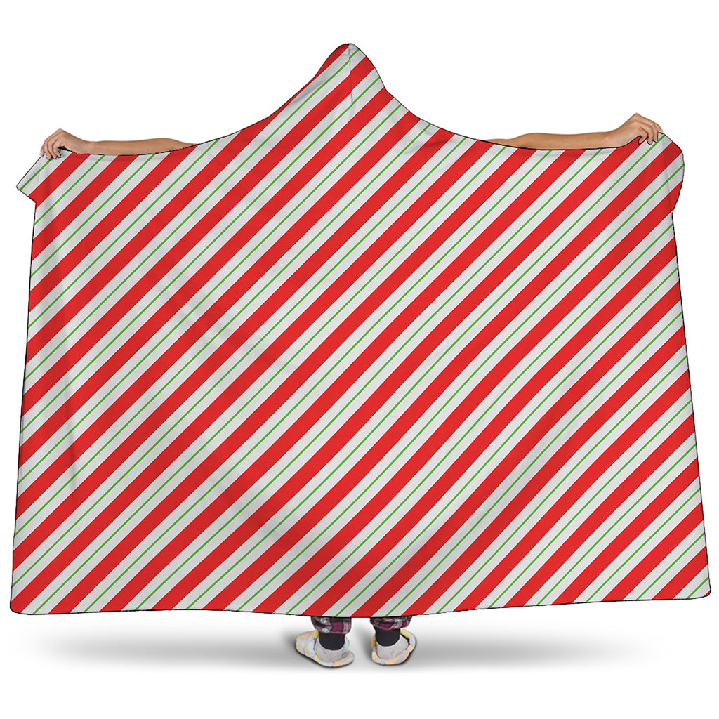 Christmas Candy Cane Stripe Print Hooded Blanket