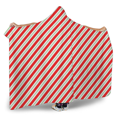 Christmas Candy Cane Stripe Print Hooded Blanket