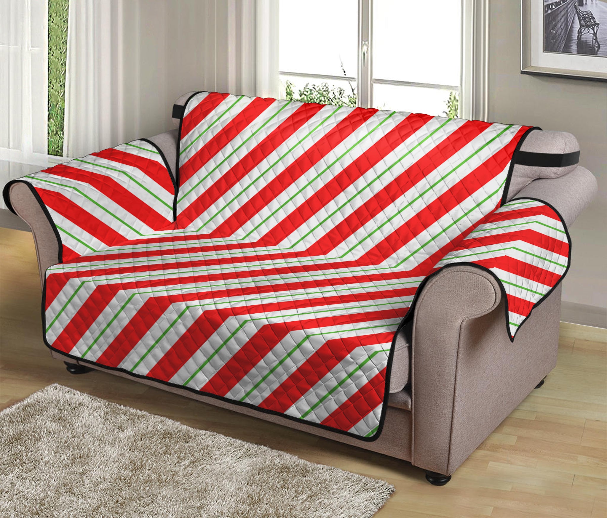 Christmas Candy Cane Stripe Print Loveseat Protector