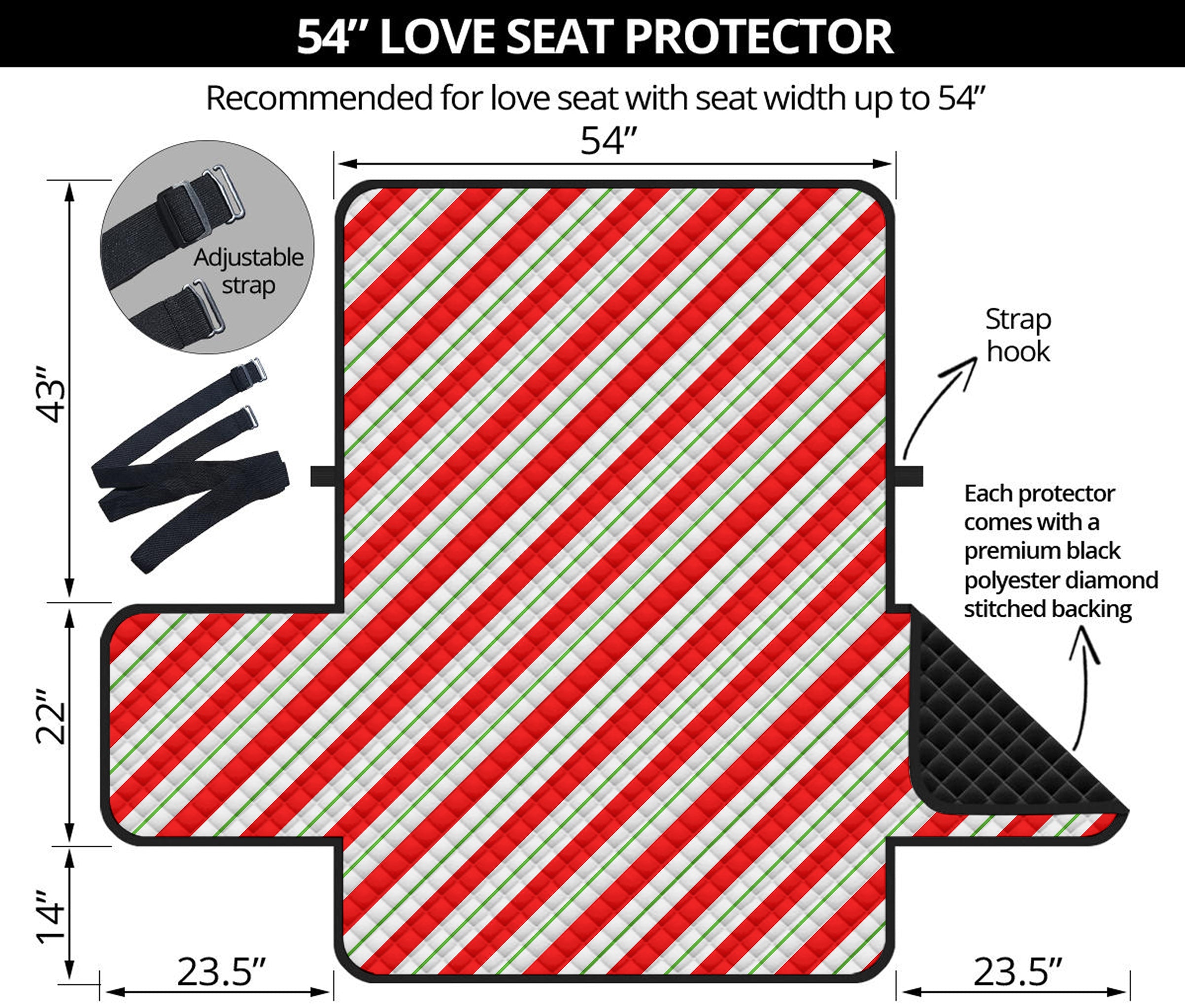 Christmas Candy Cane Stripe Print Loveseat Protector