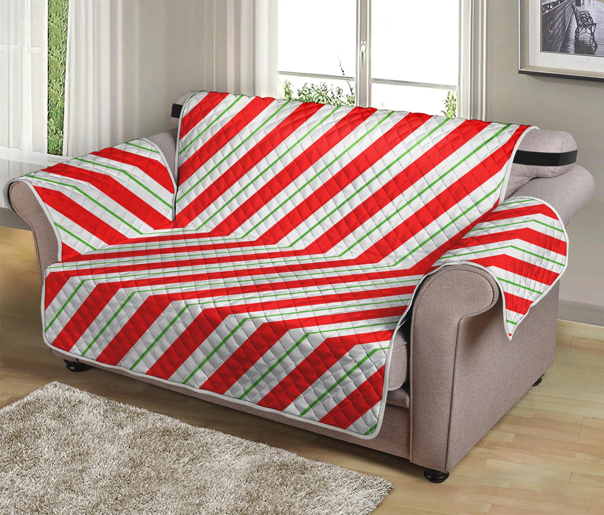 Christmas Candy Cane Stripe Print Loveseat Protector