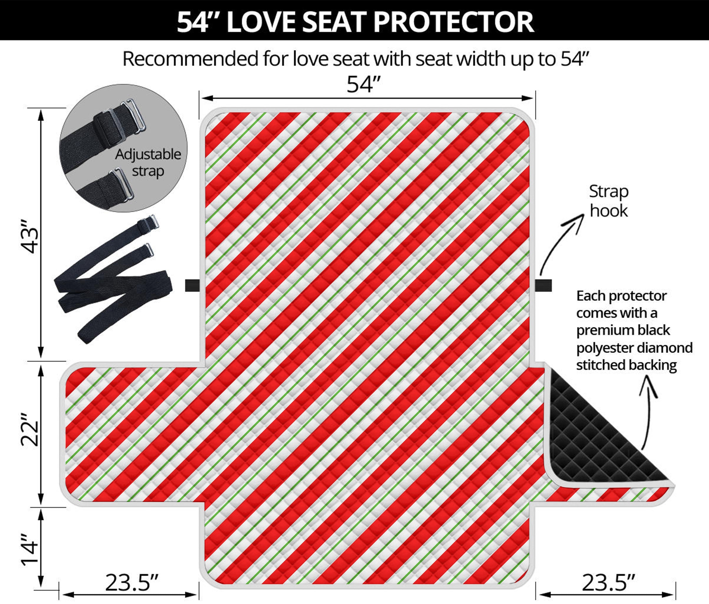 Christmas Candy Cane Stripe Print Loveseat Protector