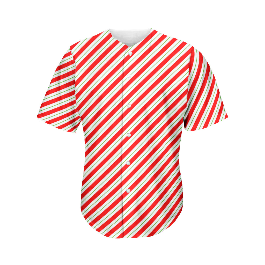 Christmas Candy Cane Stripe Print Men's Baseball Jersey