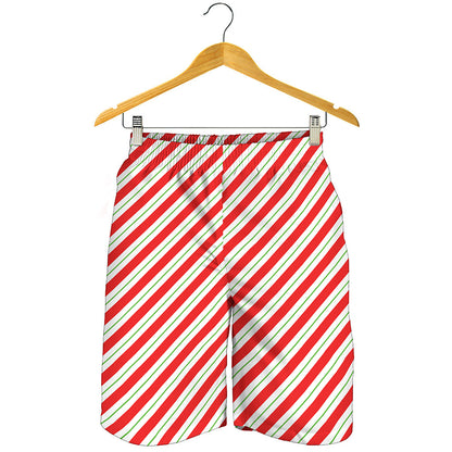 Christmas Candy Cane Stripe Print Men's Shorts