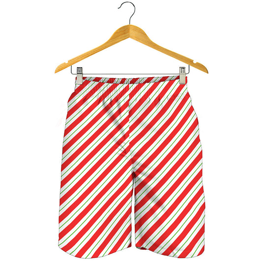 Christmas Candy Cane Stripe Print Men's Shorts