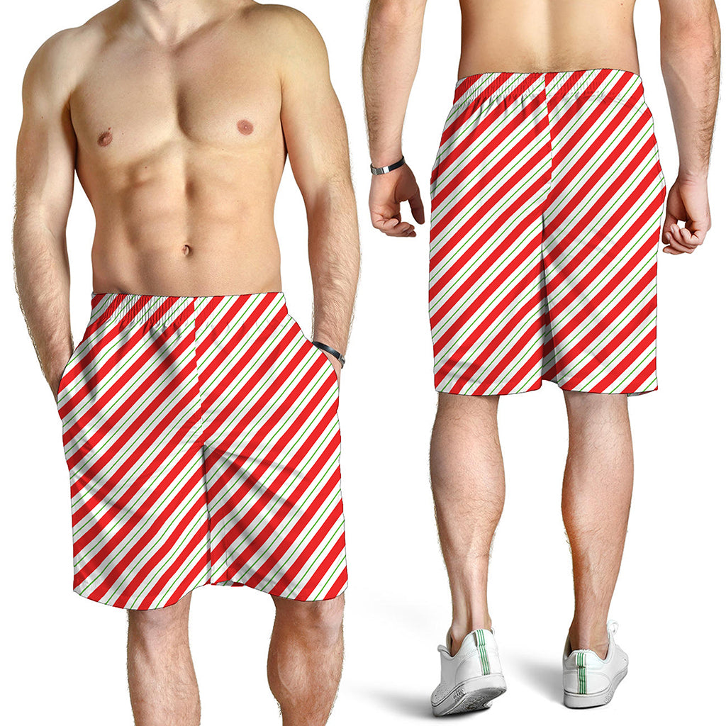 Christmas Candy Cane Stripe Print Men's Shorts