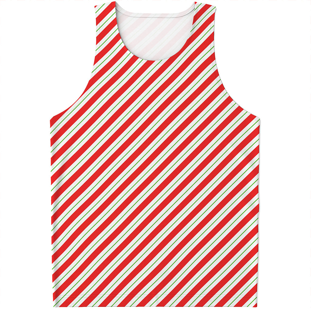 Christmas Candy Cane Stripe Print Men's Tank Top